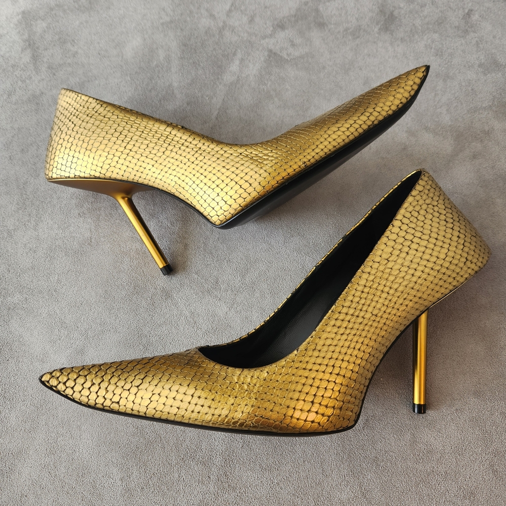Balenciaga pumps 8 gold leather snake Essex architectural Made Italy new $1020 - Picture 5 of 16